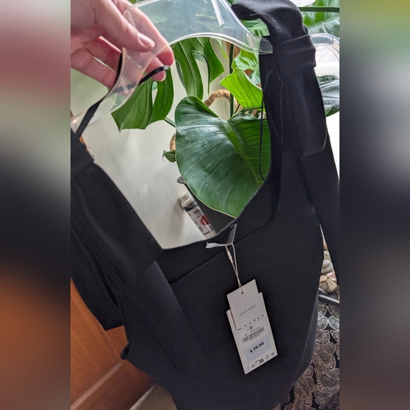 Zara Black Square Neck Tank with Tie Shoulder Straps - Picture 6 of 10